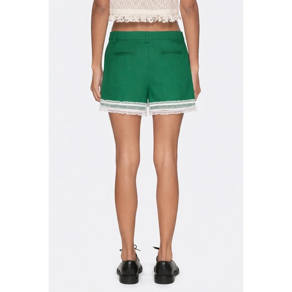 Emerald Green Lace Trim Tailored Shorts Designer Made In Italy SOI Studio S/M - Picture 3 of 8